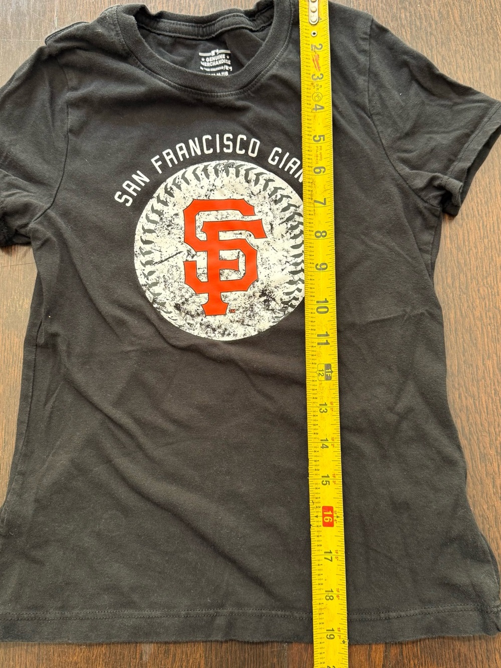 Genuine Merchandise Black T-Shirt SF Giants MLB girls fit size 7/8 - Picture 2 of 5